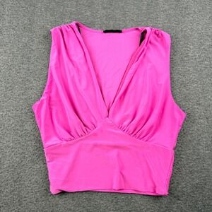 Saints 21 Women's S Small V-Neck Ruched Sleeveless Crop Top Hot Pink‎